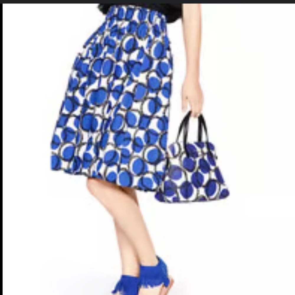 Kate Spade blue black a line midi skirt elastic waist Size 2 Geometric - Picture 2 of 12